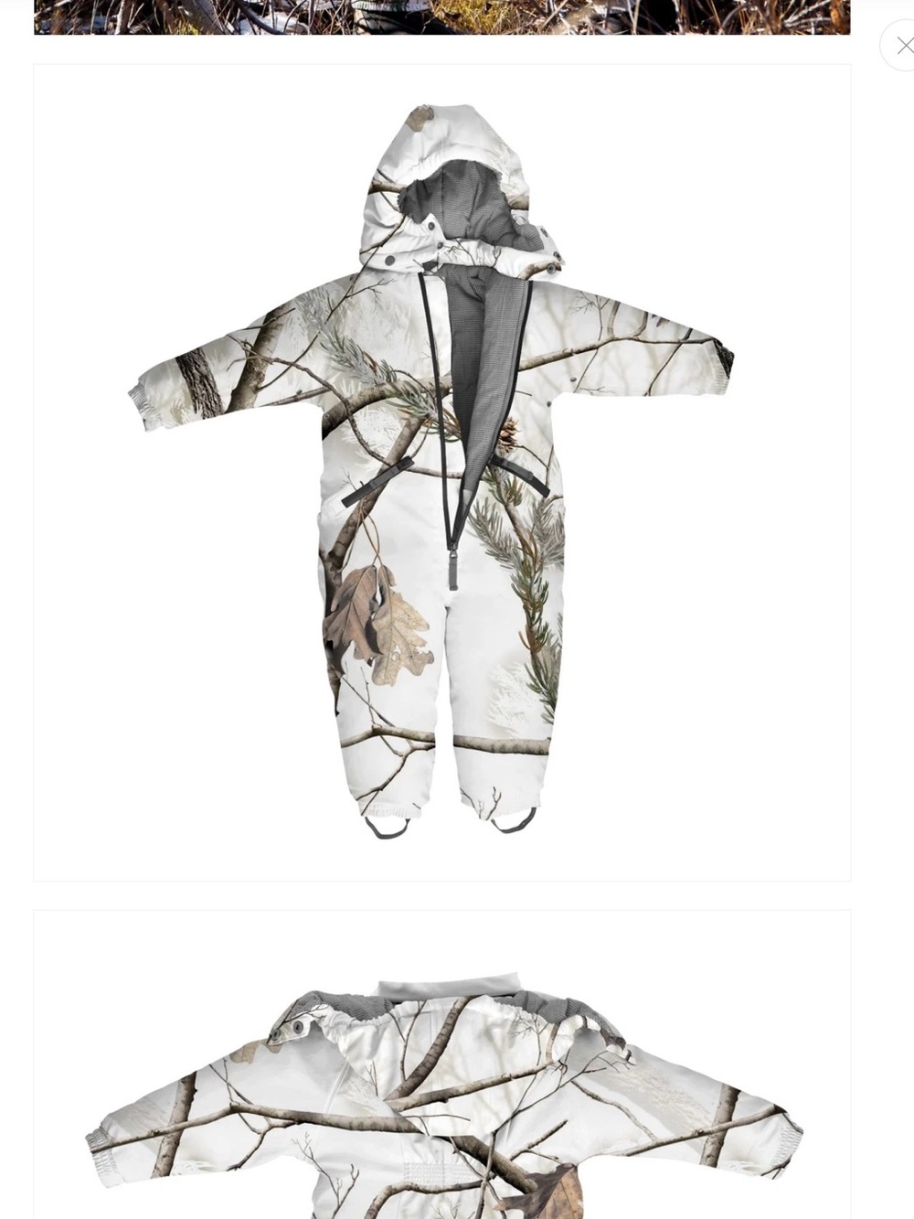 OAKI Kids White with Brown camo Leaf Print snowsuit - Picture 5 of 7